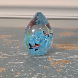 Murano Style Glass Egg with Ocean And Fish Motif